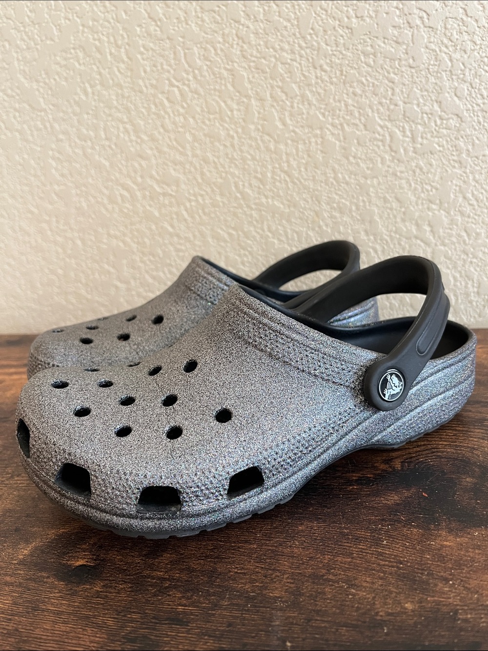 Crocs rainbow glitter slip ons